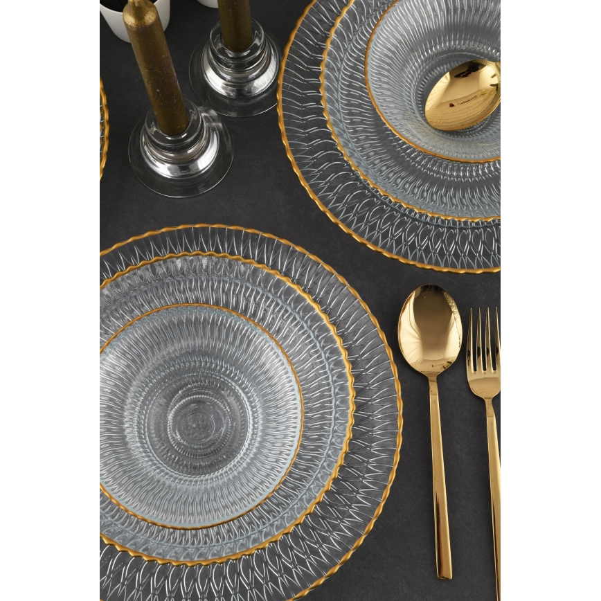 12-teiliges Ess-Set, transparent/goldfarben, aus Glas