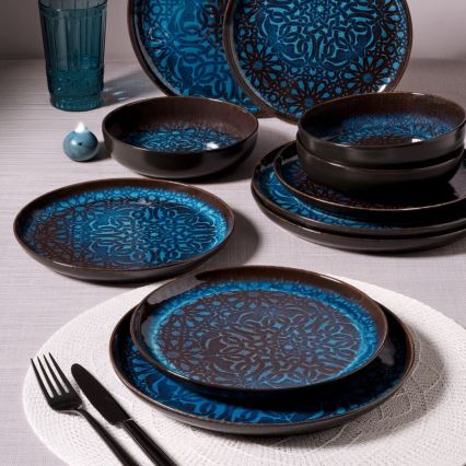 12-teiliges Tafelservice aus Porzellan, blau