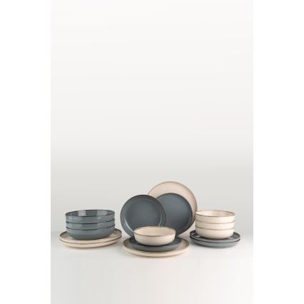 16-teiliges Geschirrset, beige/blau, Porzellan