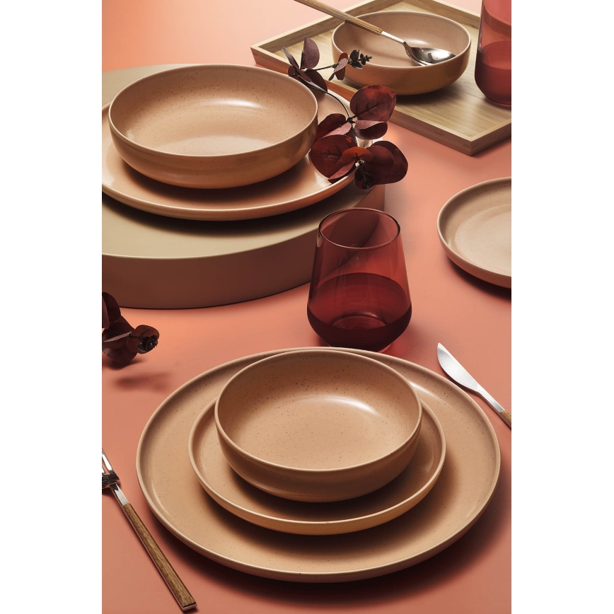 16-teiliges Geschirrset braun/beige/Porzellan