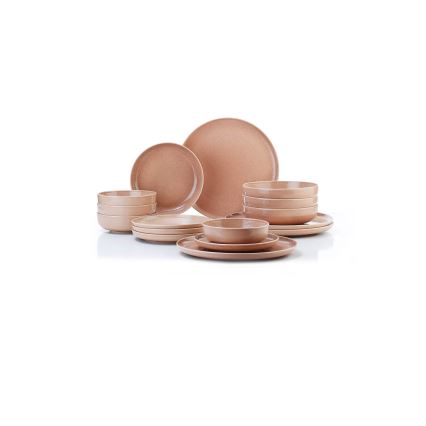 16-teiliges Geschirrset braun/beige/Porzellan