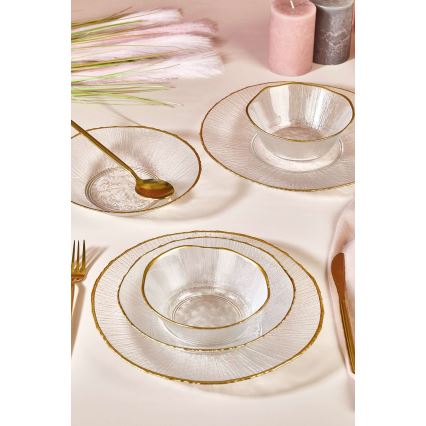 18-teiliges Tafelservice transparent/goldfarben/Glas