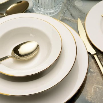 24-teiliges Essservice, creme/gold, aus Porzellan