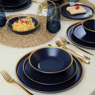 24-teiliges Geschirrset, blau/gold, Keramik