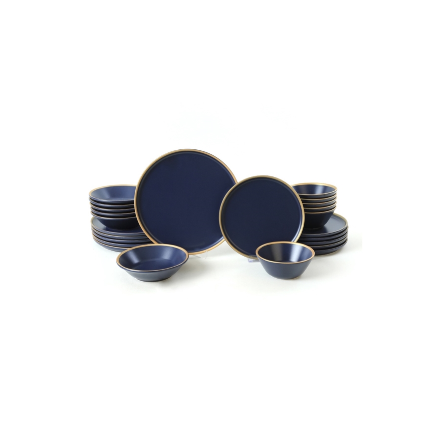 24-teiliges Geschirrset, blau/gold, Keramik