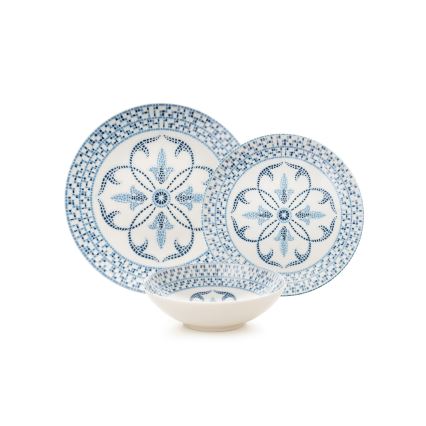24-teiliges Geschirrset blau/Porzellan