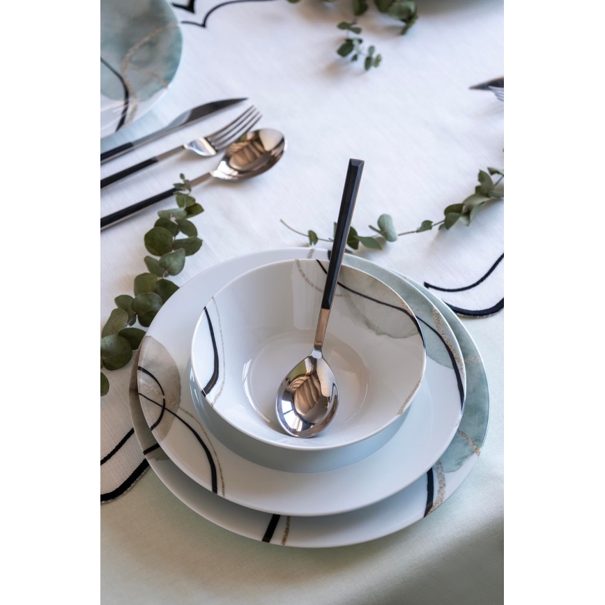 24-teiliges Geschirrset, grau/grün, Porzellan