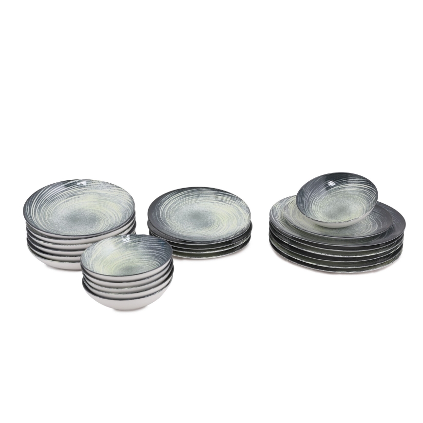 24-teiliges Geschirrset grün/schwarz/Porzellan