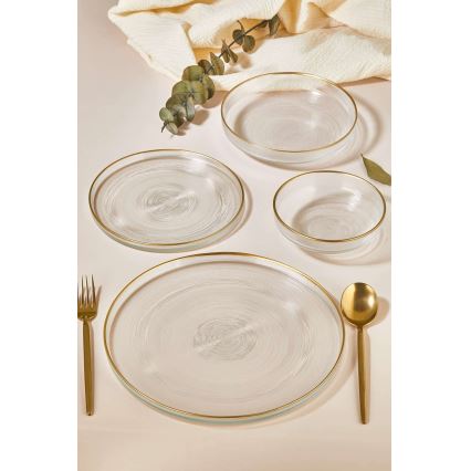 24-teiliges Geschirrset transparent/goldfarben/Glas