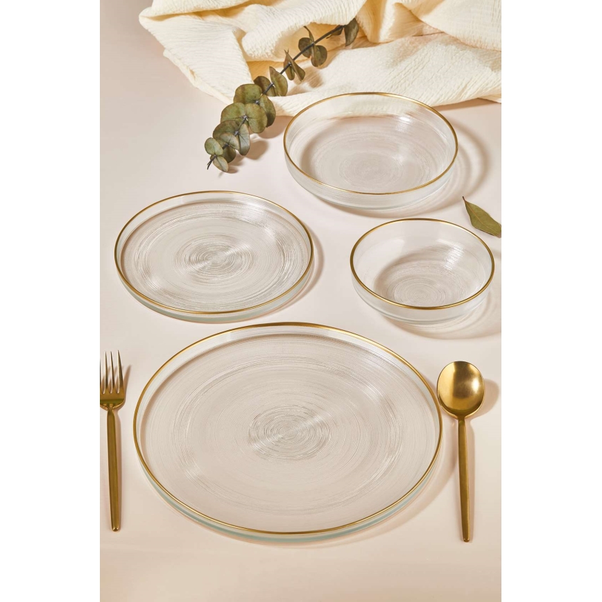 24-teiliges Geschirrset transparent/goldfarben/Glas
