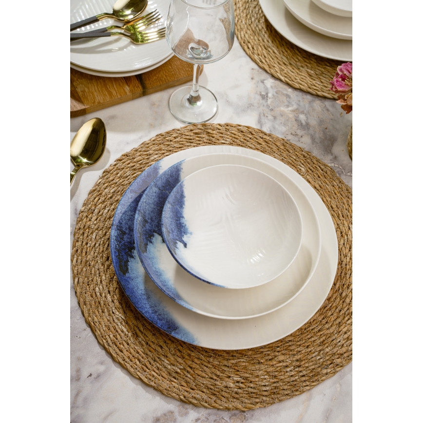 24-teiliges Speiseservice creme/blau/Porzellan