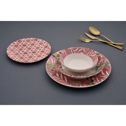 24-teiliges Speiseservice, rot/grün/weiß, aus Keramik