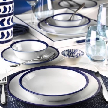 24-teiliges Tafelservice aus Porzellan, weiß/blau