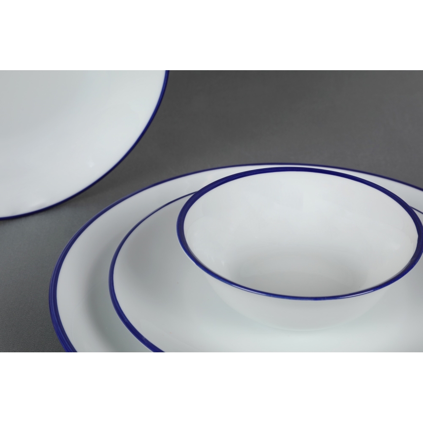 24-teiliges Tafelservice aus Porzellan, weiß/blau