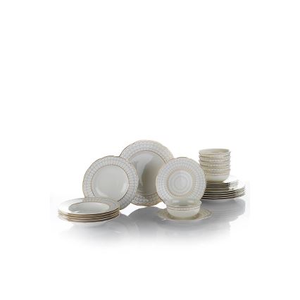 24-teiliges Tafelservice, weiß/gold, aus Porzellan
