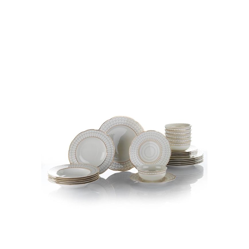 24-teiliges Tafelservice, weiß/gold, aus Porzellan