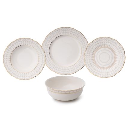 24-teiliges Tafelservice, weiß/gold, aus Porzellan