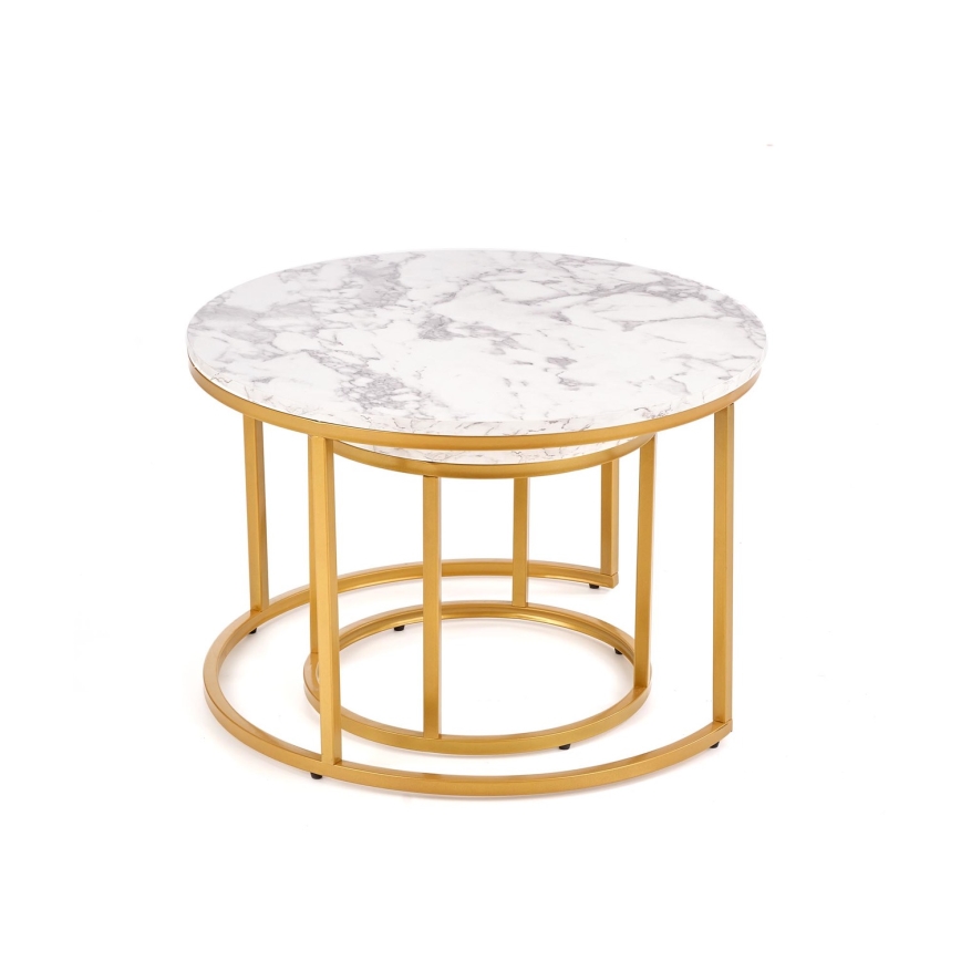 2er-Set Couchtisch PACILA, Marmor-Optik/goldfarben