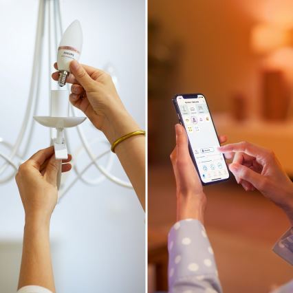 Set 2x Philips SMART LED RGB, dimmbar, C37, E14, 4,9 W, 230 V, 2200–6500 K, CRI 90