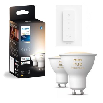 2er-Set dimmbarer LED-Lampen Philips Hue WHITE AMBIANCE GU10/4,2W/230V 2200-6500K + Dimmer-Schalter