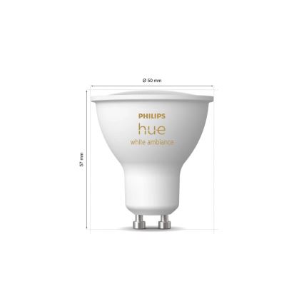2er-Set dimmbares LED-Leuchtmittel Philips Hue WHITE AMBIANCE GU10/4,2W/230V 2200-6500K + Hue bridge
