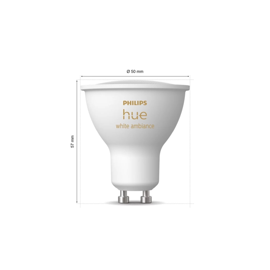 2er-Set dimmbares LED-Leuchtmittel Philips Hue WHITE AMBIANCE GU10/4,2W/230V 2200-6500K + Hue bridge