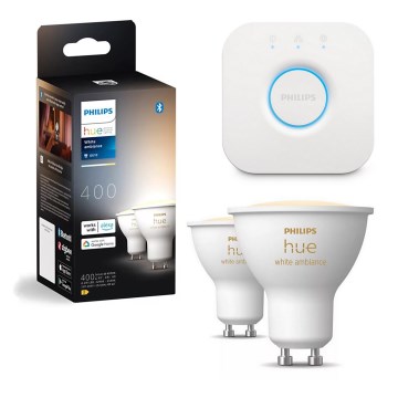 2er-Set dimmbares LED-Leuchtmittel Philips Hue WHITE AMBIANCE GU10/4,2W/230V 2200-6500K + Hue bridge