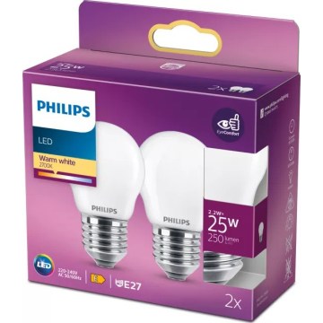 2er-Set LED-Leuchtmittel Philips P45 E27/2,2W/230V 2700K