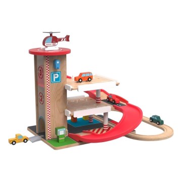 2Kids Toys - Garage in legno con binario del treno