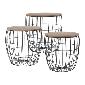3er-Set Couchtische BRISO Ø 31/38/42,5 cm, braun/schwarz