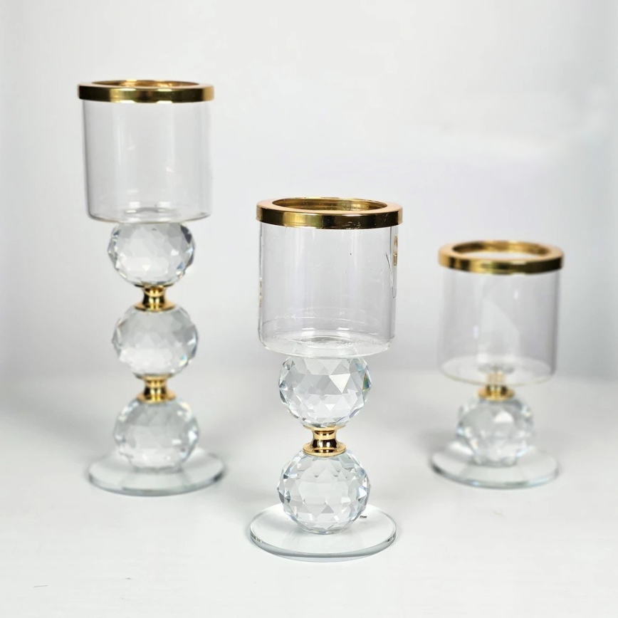 3er-Set Kerzenhalter, gold/transparent