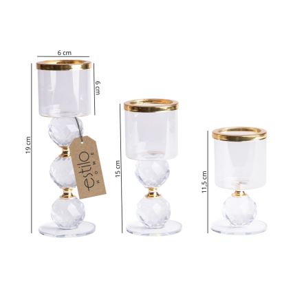 3er-Set Kerzenhalter, gold/transparent