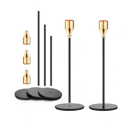 3er-Set Kerzenhalter, schwarz/gold