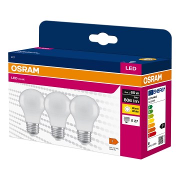 3er-Set LED-Glühbirne A60 E27/8W/230V 3000K - Osram