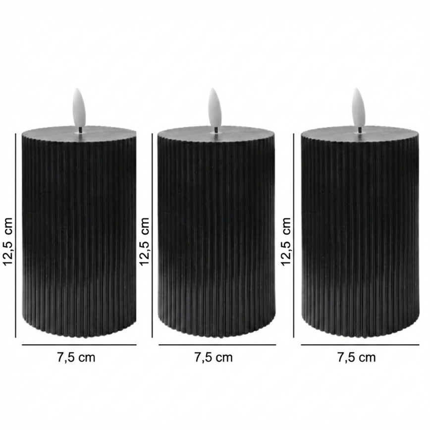 3er-Set LED-Kerze BRILLO LED/2xAA 12,5 cm schwarz + Fernbedienung