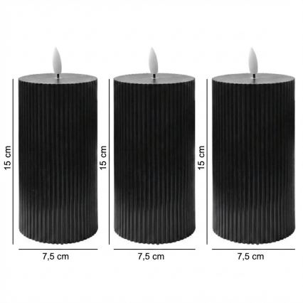 3er-Set LED-Kerzen BRILLO LED/2xAA 15 cm schwarz + Fernbedienung