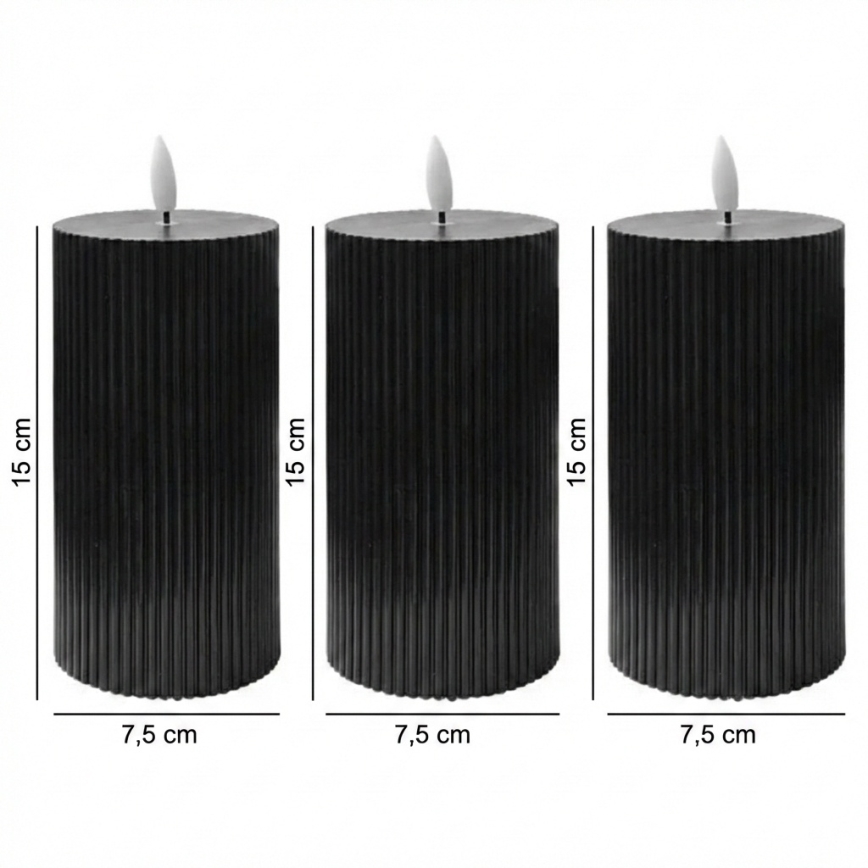 3er-Set LED-Kerzen BRILLO LED/2xAA 15 cm schwarz + Fernbedienung