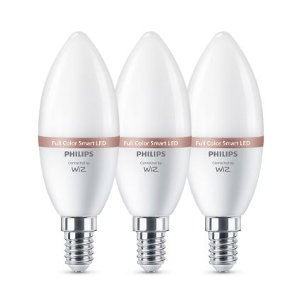 3er-Set dimmbarer LED-RGB-Glühbirnen Philips SMART C37 E14/4,9W/230V 2200–6500K CRI 90