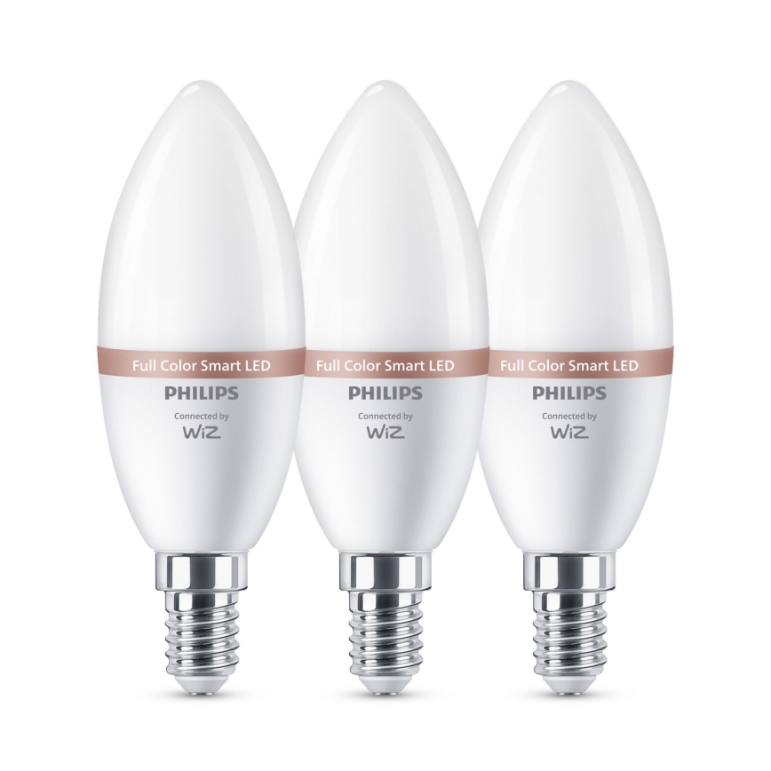 3er-Set dimmbarer LED-RGB-Glühbirnen Philips SMART C37 E14/4,9W/230V 2200–6500K CRI 90