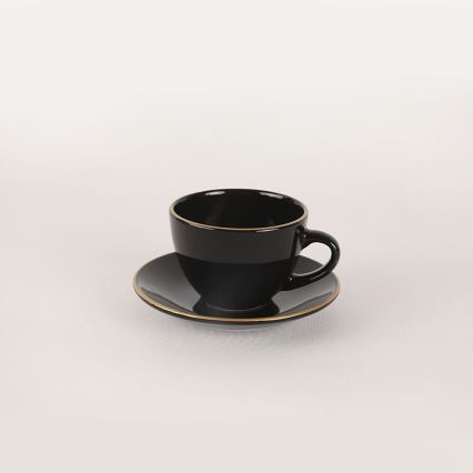 44-teiliges Essgeschirr-Set in Schwarz/Gold aus Steingut