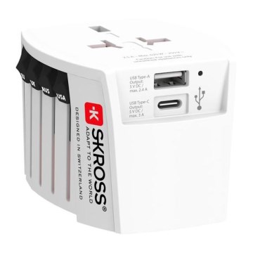 Adaptateur de voyage MUV — alimentation secteur avec ports USB‑A et USB‑C, 15 W