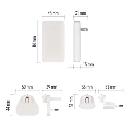 Adaptateur de voyage USB GaN à embouts interchangeables 100-250V