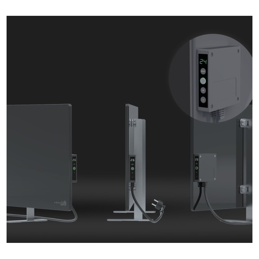 AENO - Panneau électrique connecté à infrarouge avec écran LED 700W minuteur/thermostat IP44 Wi-fi gris