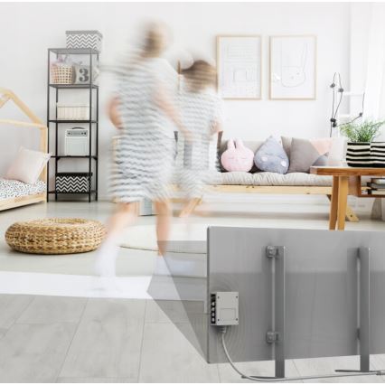 AENO - Panneau électrique connecté à infrarouge avec écran LED 700W minuteur/thermostat IP44 Wi-fi gris