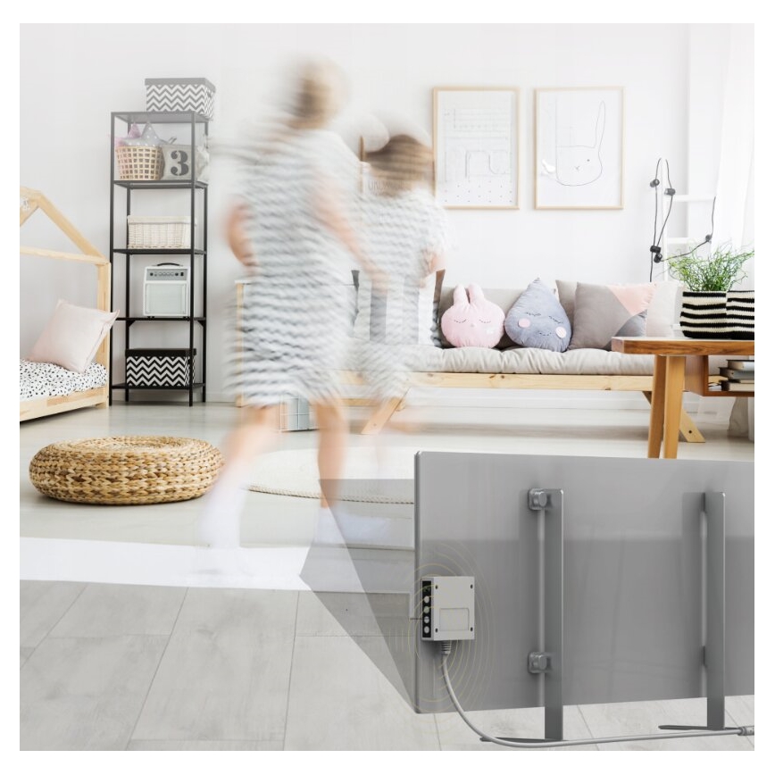AENO - Panneau électrique connecté à infrarouge avec écran LED 700W minuteur/thermostat IP44 Wi-fi gris