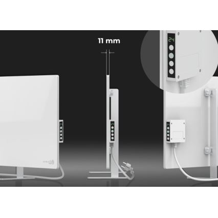 AENO - Panneau électrique connecté à infrarouge avec écran LED 700W minuteur/thermostat IP44 Wi-fi blanc