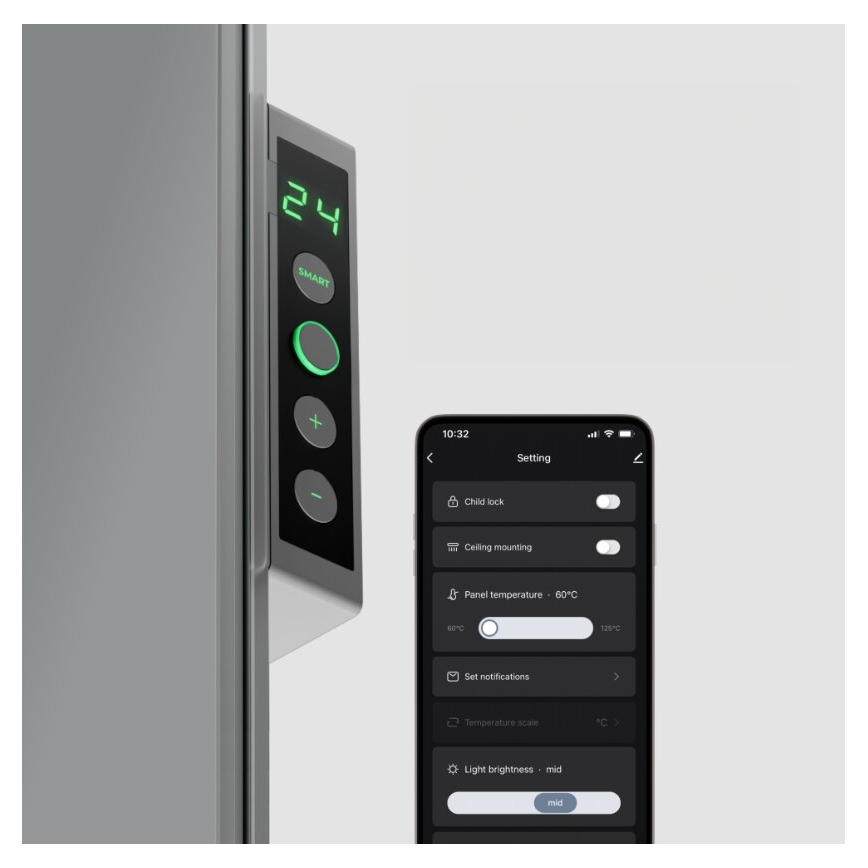 AENO - Pannello elettrico intelligente a infrarossi con LED display 700W timer/termostato IP44 Wi-fi grigio