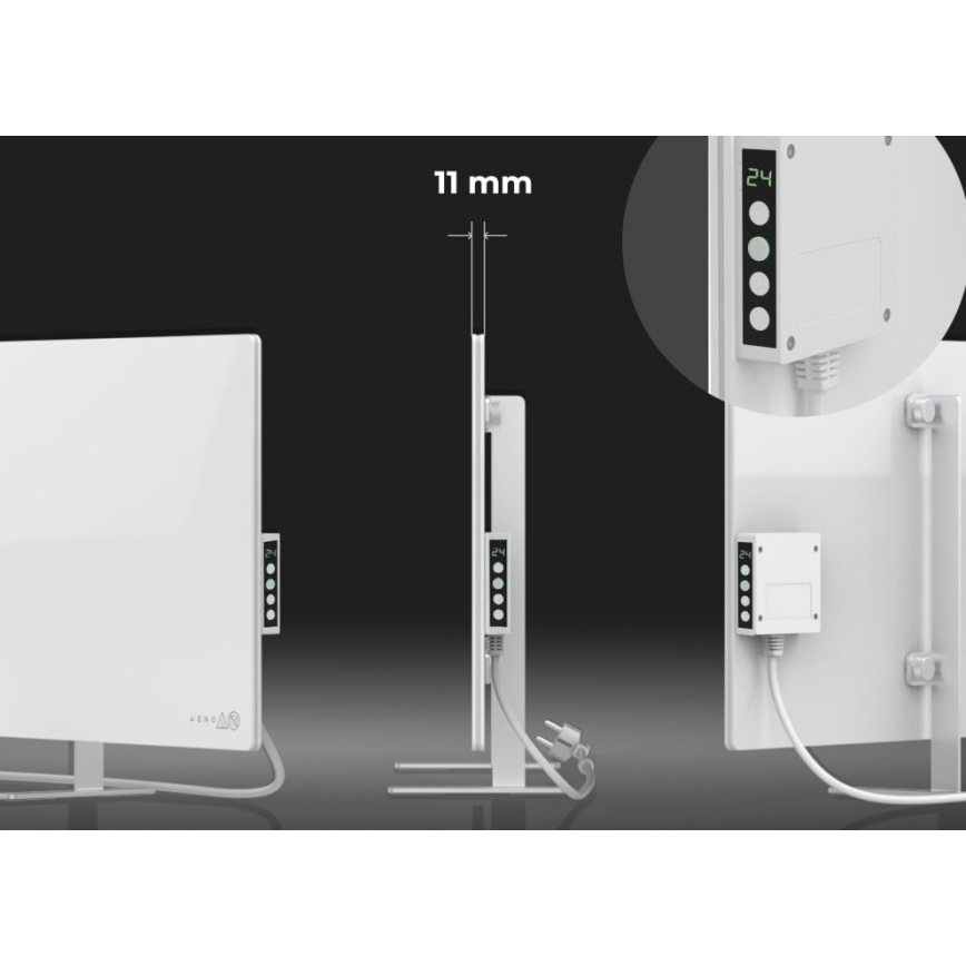 AENO - Pannello elettrico intelligente a infrarossi con LED display 700W timer/termostato IP44 Wi-fi bianco