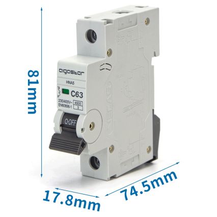 Aigostar - 1-poliger Leitungsschutzschalter 1P-63A-C 230-400V
