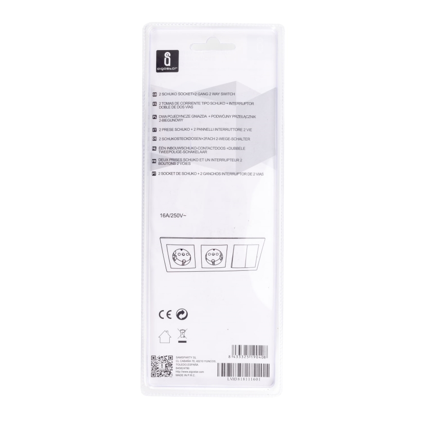 Aigostar - SET 2x Steckdose mit Schalter 2x16A/250V SCHUKO